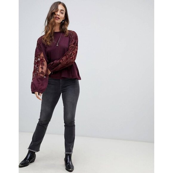 Free People Penny peplum embroidered top size XS - Picture 3 of 16